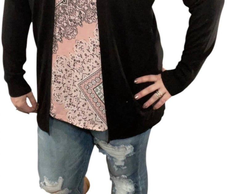 eesome Ribbed Open Front Cardigan Black Medium 2