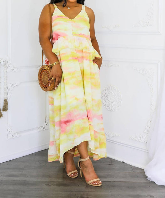 SurelyMine Ruffle High Low Maxi Dress Multi Large 2