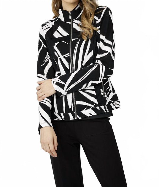 Frank Lyman Knit Zip Front Jacket In Black / White | ShopSimon