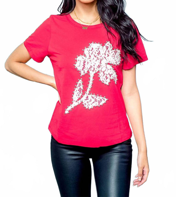Joy & Co. Lace And Rivets Tee Pink Medium 3