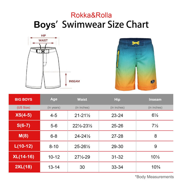 Rokka & Rolla Boys 4-Way Stretch Board Swim Trunks Multi US 10-12 3