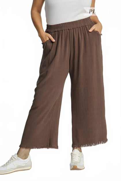 Umgee Linen Blend Wide Leg Pants Brown 1X 3