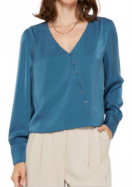 Current Air Asymmetrical Front Button Blouse Blue Small 2