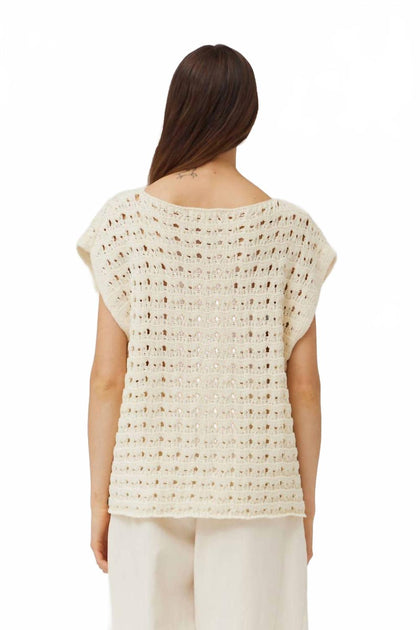 GRADE & GATHER Baumwoll Häkeltop Beige Small 3