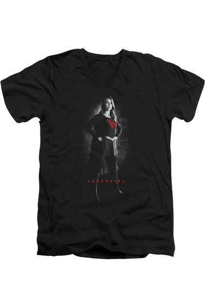 Gildan Supergirl Black V-Neck T-Shirt Medium 2