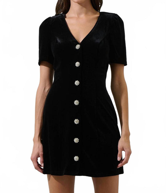 SUGARLIPS Jackson Velvet Button Mini Dress Black XS 2