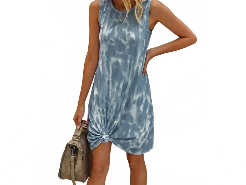 ELINGS Round Neck Tie Dye Short Dress Blue XL 4