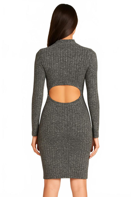 Eclipse Apparel Cutout Cotton Ribbed Midi Dress Grey Small 3