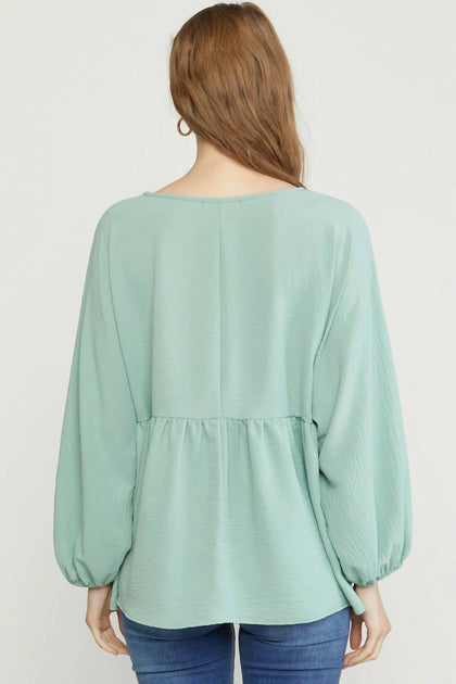 entro Textured Long Sleeve Babydoll Top Blue Small 4