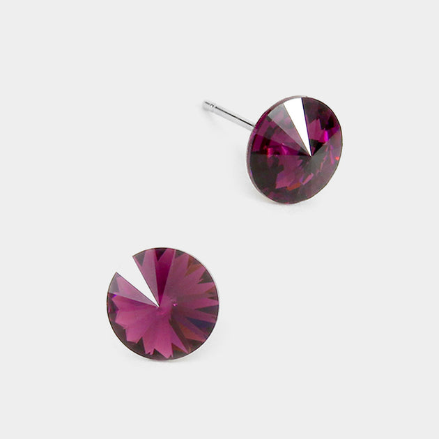 FASHNZFAB Runde Kristall Stecker Ohrringe Pink 6