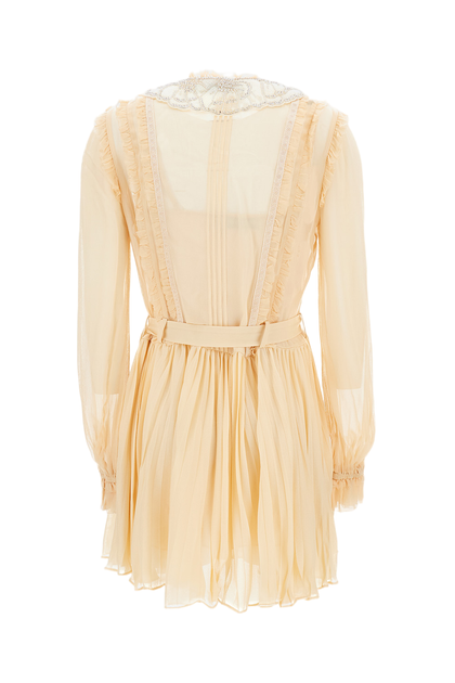 Self-Portrait Pleated Georgette Mini Dress Beige UK 6 3