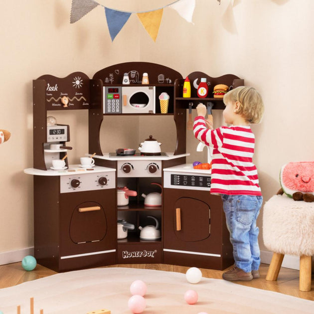 Hivvago Corner Wooden Play Kitchen Brown 6