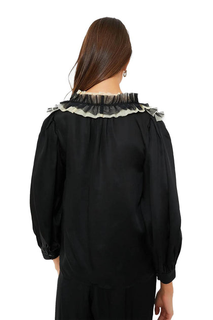 THE GREAT The Ruffled Tuxedo Top Black XSmall 4