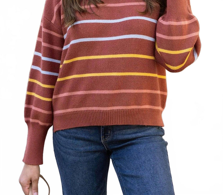 Grace and Lace Crew Neck Striped Sweater Multi Large 4