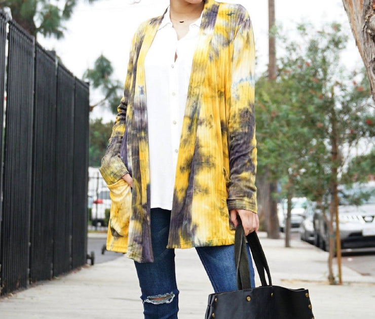 Aria Collection Tie Dye Cardigan Yellow Large 2