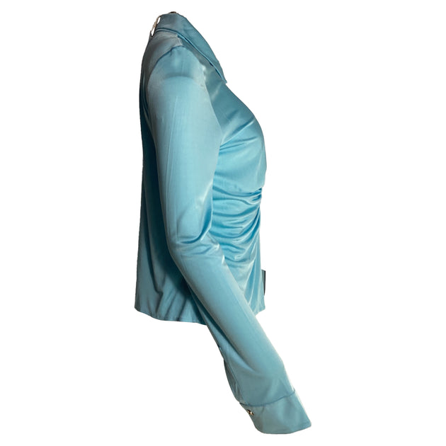 Versace Raffinierte Knopfbluse Blau Large 3