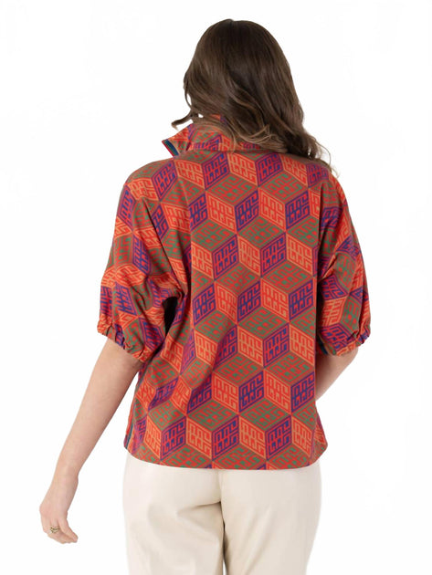 Emily McCarthy Poppy Collared Short Sleeve Top Multi Medium 3