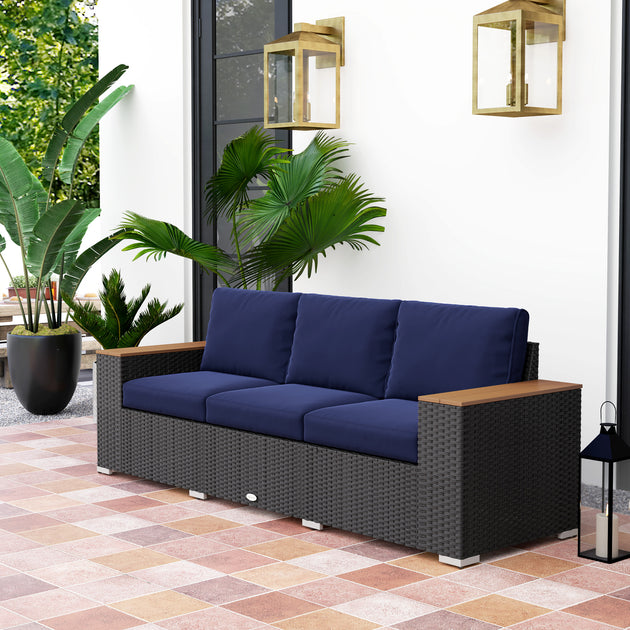 Hivvago Outdoor Patio Sofa 3-Seater Wicker Couch Brown 5