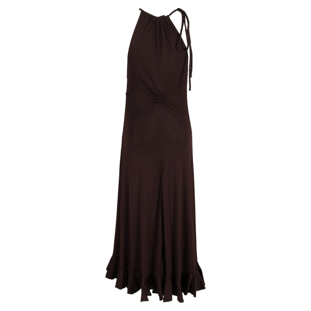 Proenza Schouler Maxi Cut-out Ruched Dress In Brown Viscose