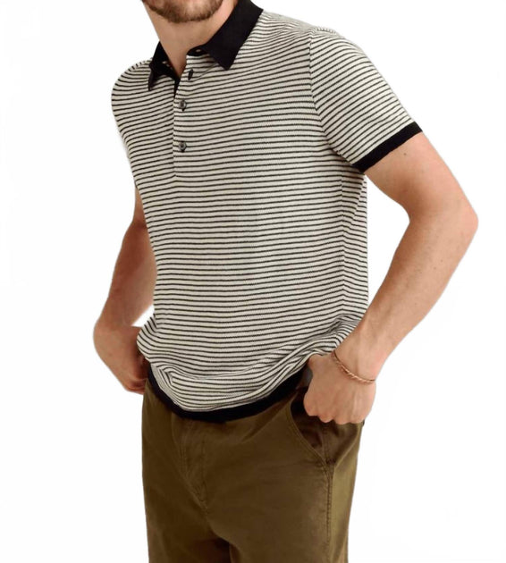 Billy Reid Stripe Sweater Polo Shirt In Tinted White/black ShopSimon