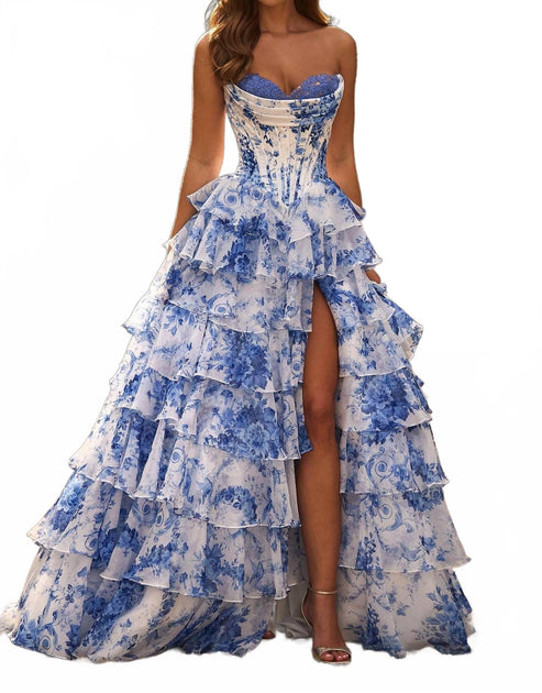 Sherri Hill Ruffle Skirt Strapless Floral Dress Multi US 2 2