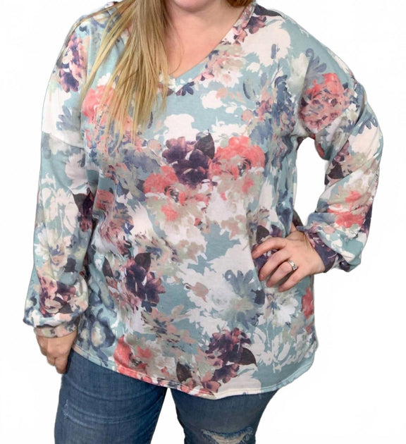 Sew In Love Floral Long Sleeve Weekender Top Multi 2X 2