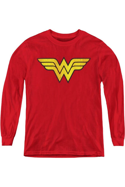 Gildan DC Comics Wonder Woman Logo Youth Long Sleeve Tee Red Small 2