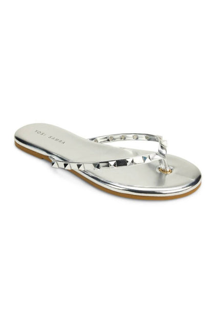 Yosi Samra Rivington Stud Flip Flop Sandals Silver US 8 4
