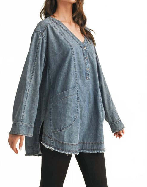 Mustard Seed Patch Pocket Denim Top Blue Small 4
