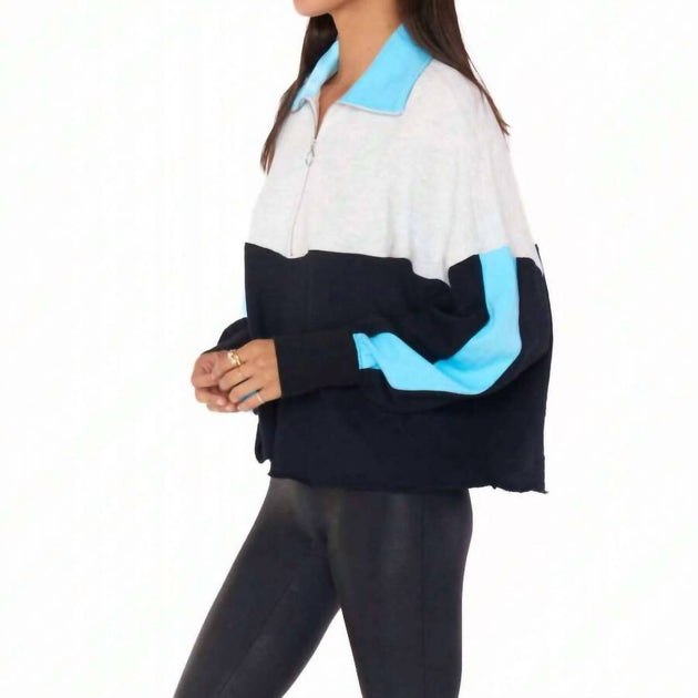 Show Me Your Mumu Cameron Pullover Zip Sweater Blue Medium 3