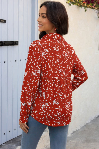 TRUEDAMES Allover Print V Neck Button Down Blouse Pink XLarge 4