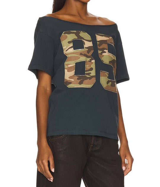 DAYDREAMER 85 Camp Appliqué Off The Shoulder Tee Green Small 4