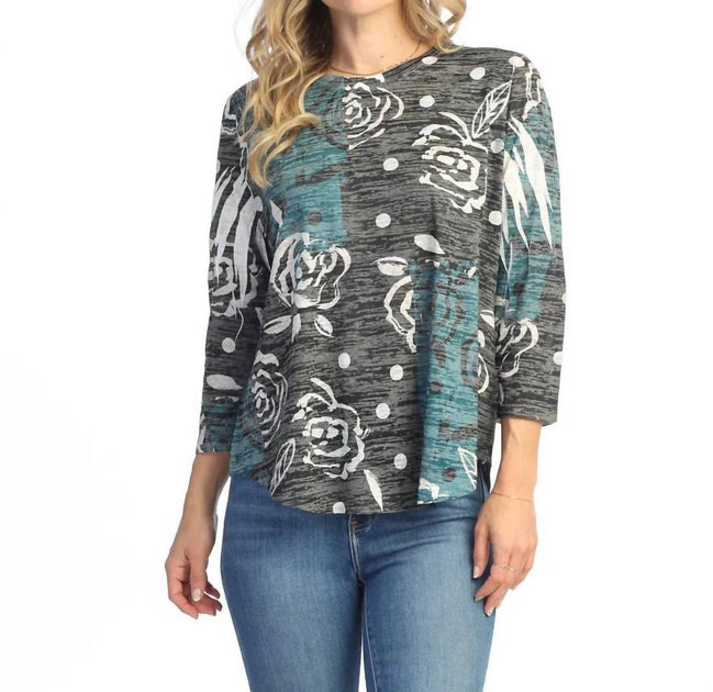 Jess & Jane Rosette Burnout Rounded Hem Top Grey Large 3
