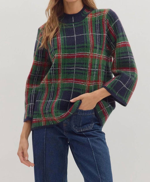 entro Plaid Tunika Pullover Blau Groß 2