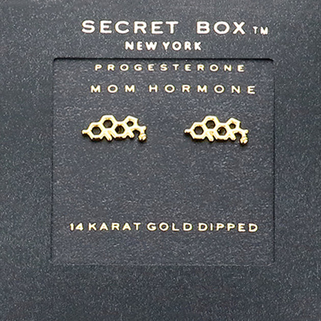 FASHNZFAB Secret Box Progesterone Hormone Molecule Earrings Gold 2