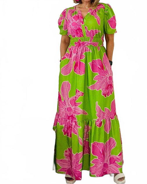 a.peach Maxikleid mit V-Ausschnitt und Schlitz Pink Medium 2