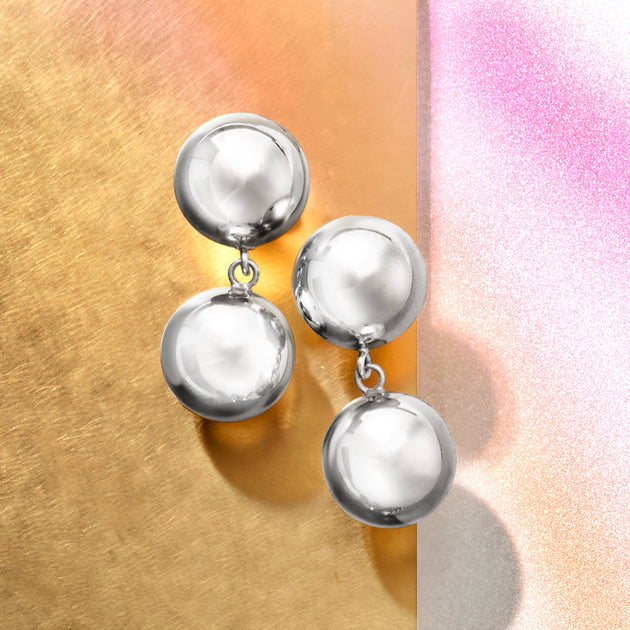 Ross-Simons Italian Sterling Silver Double-Bead Drop Earrings Silver 4