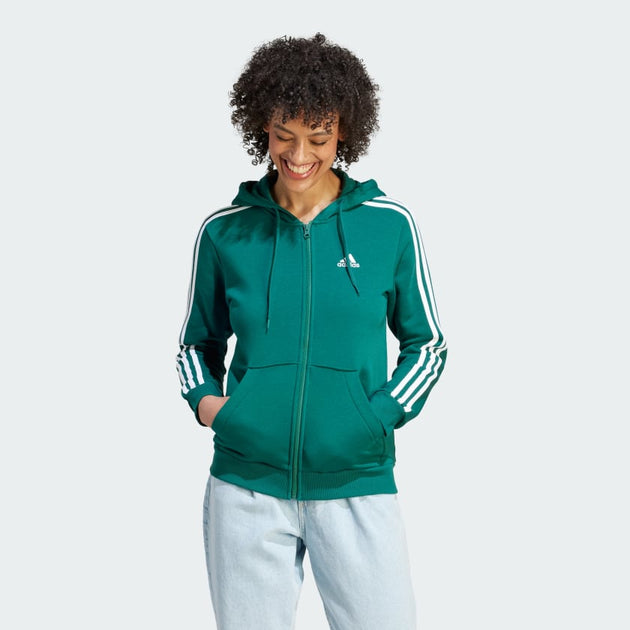 adidas Women s Essentials 3 stripes Full zip Fleece Hoodie ShopSimon