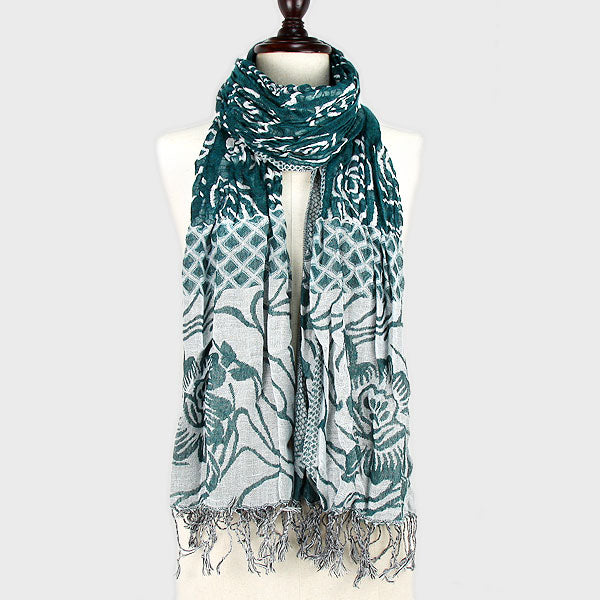 TRUEDAMES Flower Print Polyester Fringe Scarf Green 2