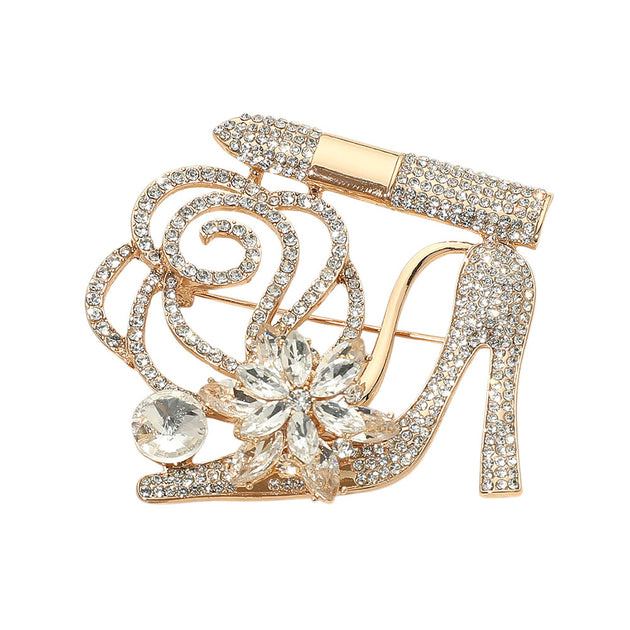 FASHNZFAB High Heel Lipstick Flower Brooch Silver 6