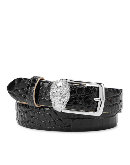 Philipp Plein Leather Belt Crocco Print Shiny Skull Black 70 cm 2