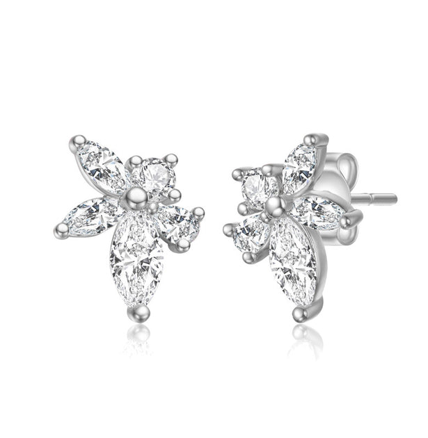 Stella Valentino Leaf Cluster Stud Earrings Silver 2