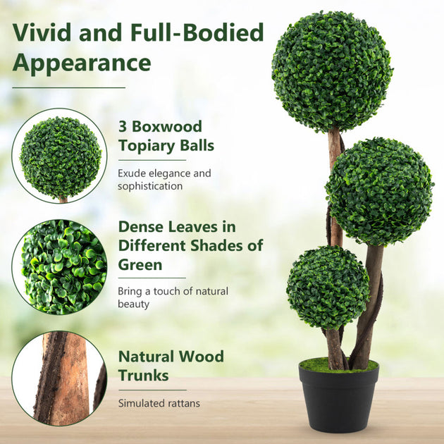 Hivvago Artificial Boxwood Topiary Tree Green 36in 4