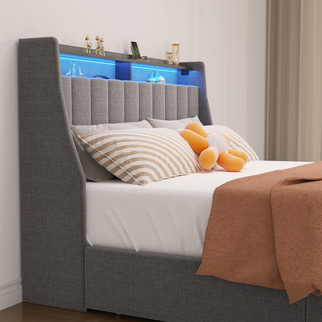Streamdale Furniture Streamdale Light Grey Bed Frame with LED and
