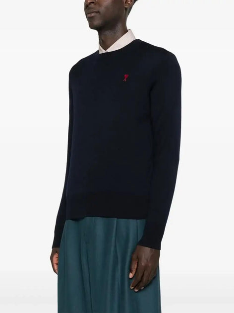 Ami Paris Crew Neck Sweater Navy Blue Small 4