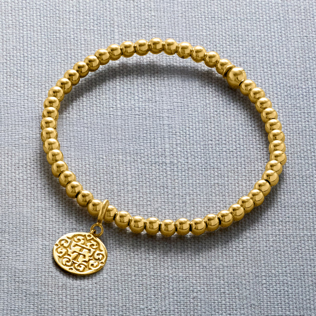 Ross-Simons 4mm Gold Vermeil Bead Stretch Bracelet With Charm Gold 5