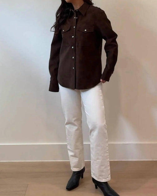 Et Clet Suede Button Up Shirt Brown Small 3