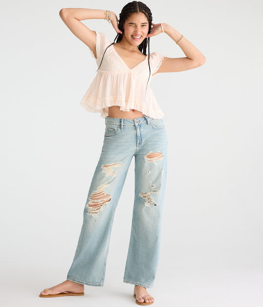 Aeropostale Low-Rise Baggy Wide Leg Jean Blue XSmall 3