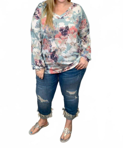 Sew In Love Floral Long Sleeve Weekender Top Multi 2X 3