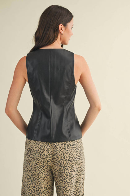 Mustard Seed Fitted Leather Vest Schwarz Small 3